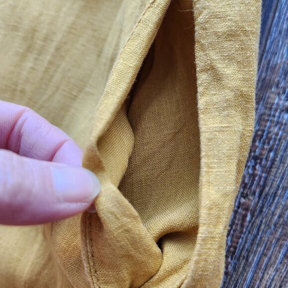 LO Len Ok 100% Linen Lagenlook Mini Shift Dress Half Sleeve Pocket Yellow - Picture 5 of 7